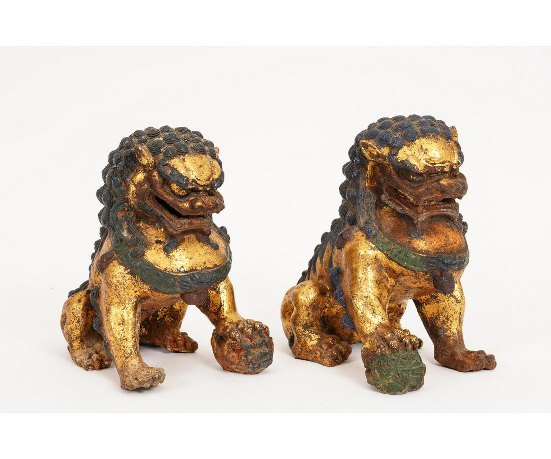 PAIR GILT METAL FOO DOGS (1 of 6)