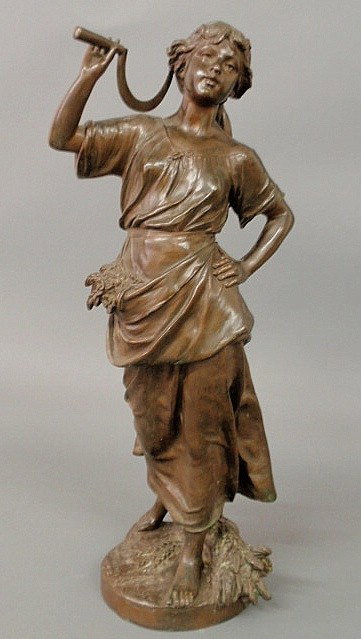 Laurent, Eugene [French, 1832-1898] large 19th c.: Laurent, Eugene [French, 1832-1898] large 19th c. bronze of a lady with sickle representing the harvest, the base signed "E. Laurent". 21"h.