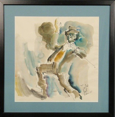 Watercolor portrait of signer Bert Williams inscr: Watercolor portrait of signer Bert Williams inscribed "The Great Bert Williams 1906", signed l.m. "G. Chauvaut" and with Bert Williams sheet music attached verso. 13"x13