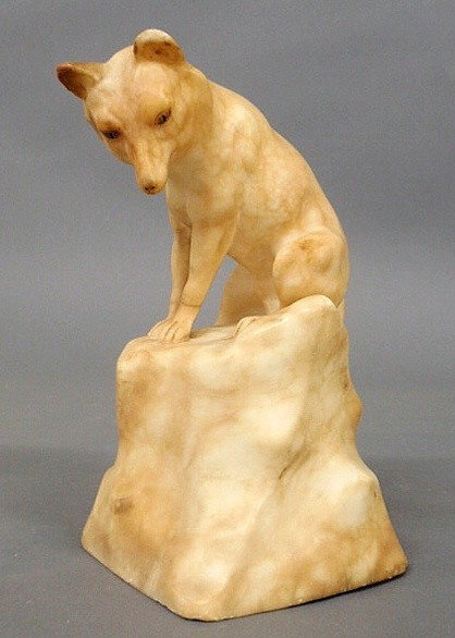 Carved alabaster figure of a seated fox, 19th c.: Carved alabaster figure of a seated fox, 19th c. 9"h.x5"w.