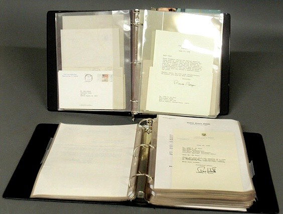 Two 3-ring binders with photographs and over 60 le: Two 3-ring binders with photographs and over 60 letters from U.S. Presidents s to include George Bush, Gerald Ford, Ronald Reagan and other statesmen and politicians, thanking John E. du Pont for givi