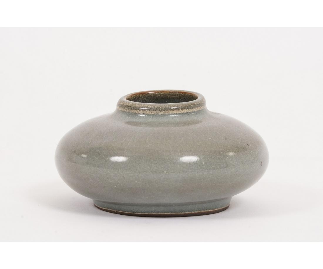 CHINESE GLAZED POT: Chinese grey glazed pot, 19/20th c. 1.5"h x 3.25"dia