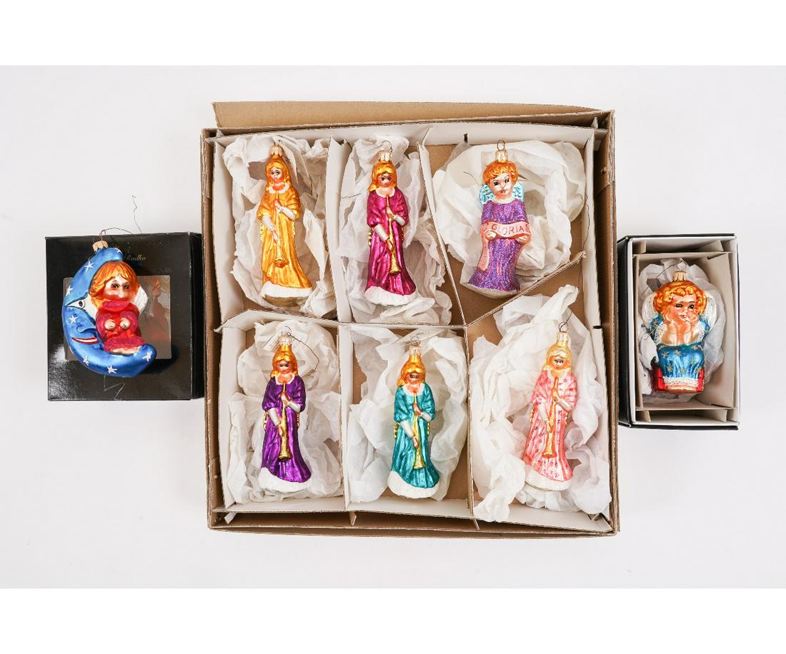 CHRISTOPHER RADKO ANGELS: Box set of six angels, assorted colors, approximately 5.5"h; together with two smaller angels 4.25"h, original tags and boxes.