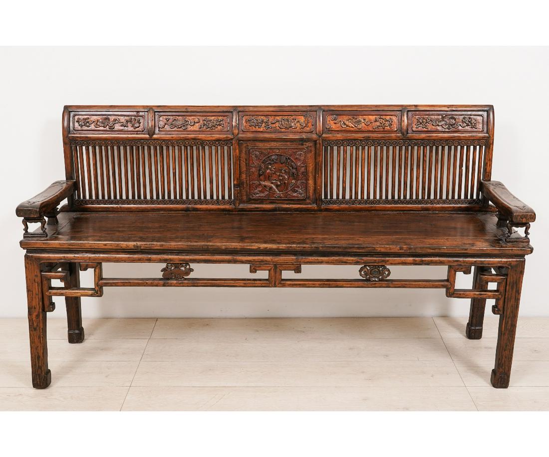CHINESE WOOD CARVED BENCH (1 of 8)