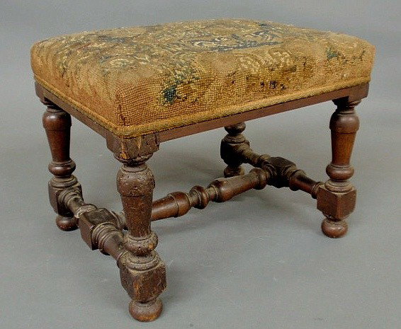 English William & Mary walnut footstool. As found: English William & Mary walnut footstool. As found. 11.5”h.x14”w.x11”d.