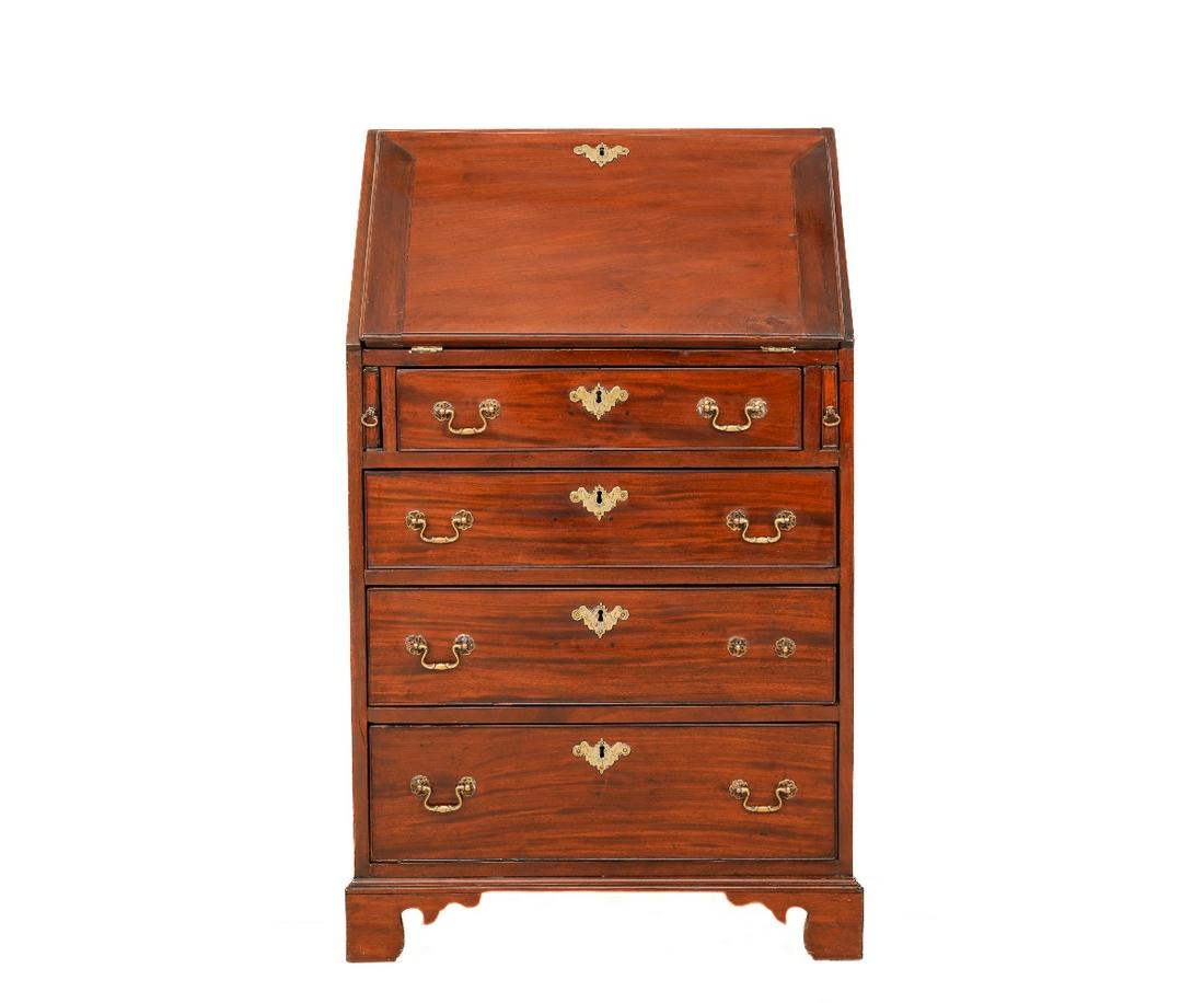 GEORGIAN LADIES WRITING DESK: Georgian mahogany ladies writing desk, circa 1780, with straight bracket feet. 41"h x 24"w x 21.5"d