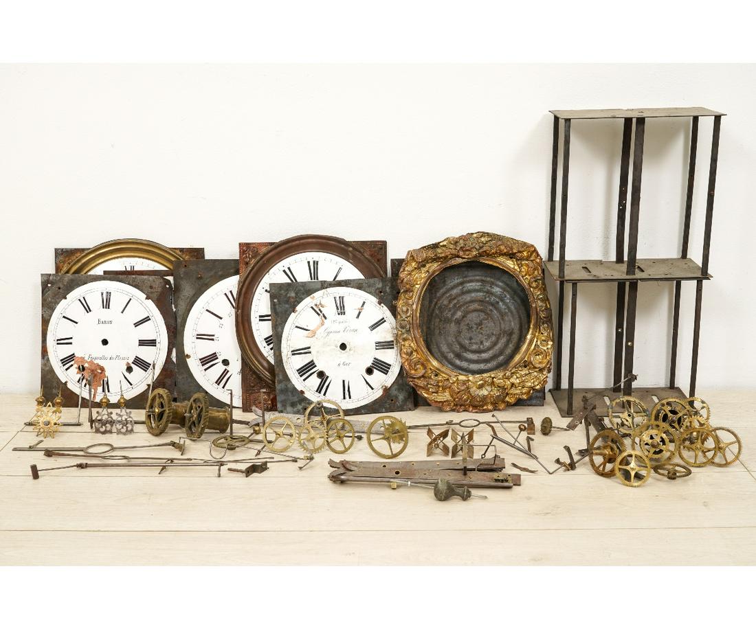 TWO MORBIER CLOCK MOVEMENTS: Two disassembled Morbier clock movements with several dials. Cases approx: 10"h x 10"w x 5.75"d