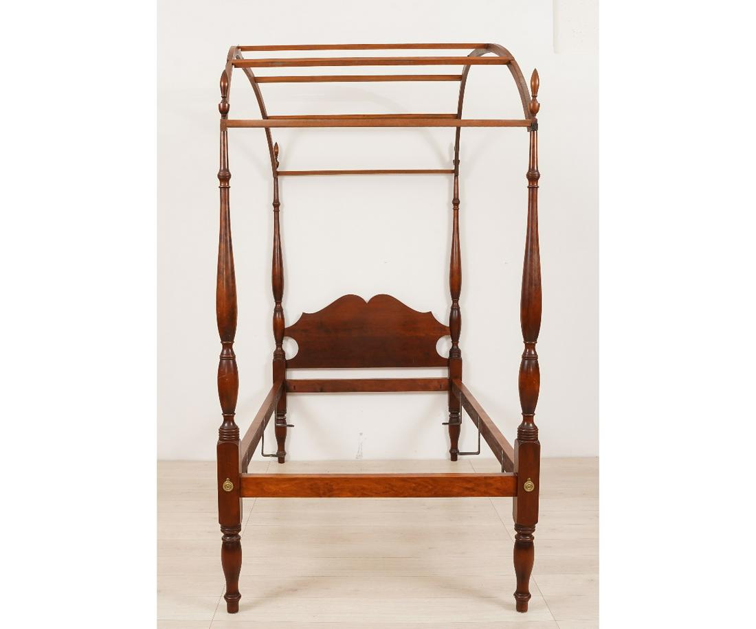 ELDRED WHEELER POSTER BED: Eldred Wheeler Sheraton style cherry poster single size bed with canopy. 86"h x 44"w x 81"d