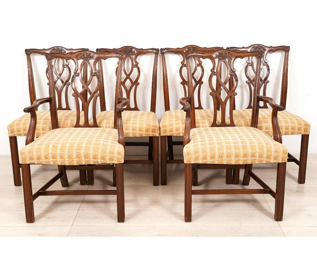 SET OF SIX SIDE KINDEL CHAIRS: Set of six Chippendale style mahogany side chairs by Kindel. 36.5"h x 20"w x 20"d / 18"SH