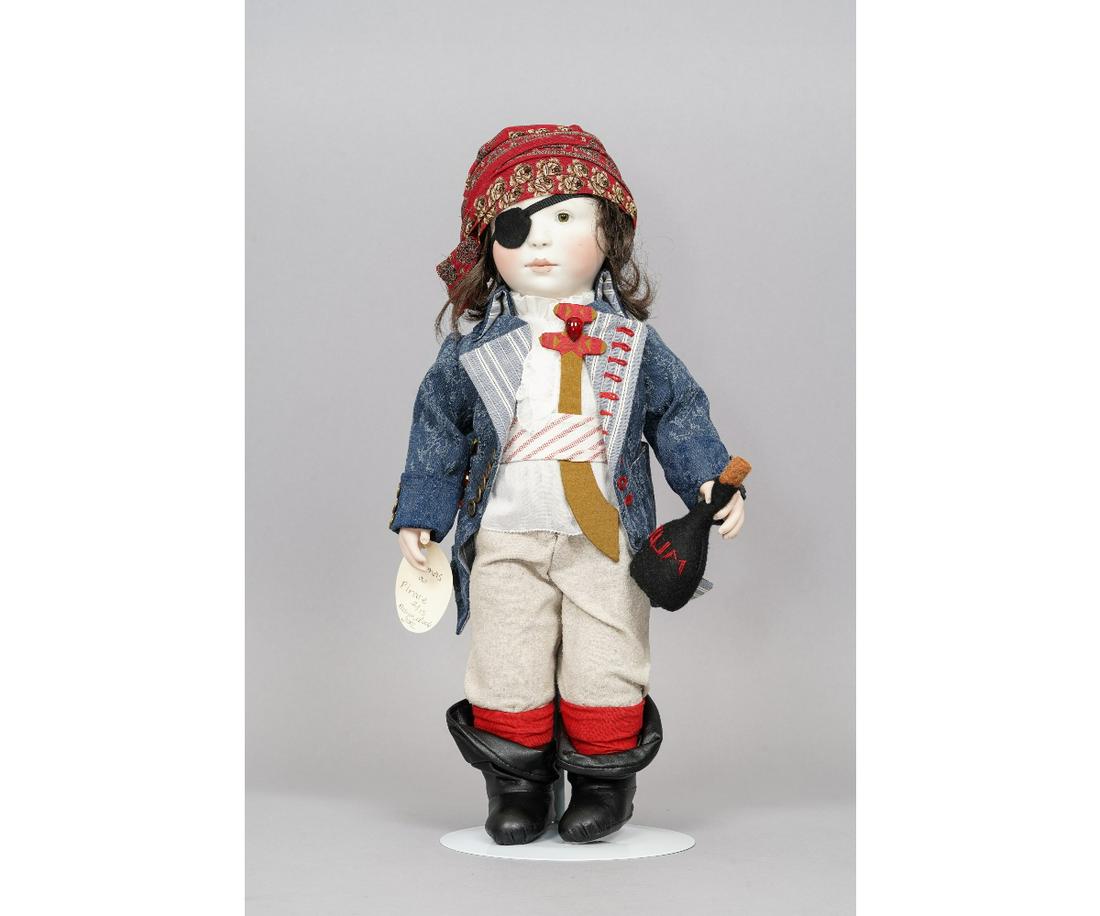 LYNNE & MICHAEL ROCHE "PIRATE": "Thomas as Pirate" art doll by Lynne & Michael Roche, limited edition #2 of 15, dated 2002, porcelain head and hands, soft jersey body, dressed like a pirate. 16"h
