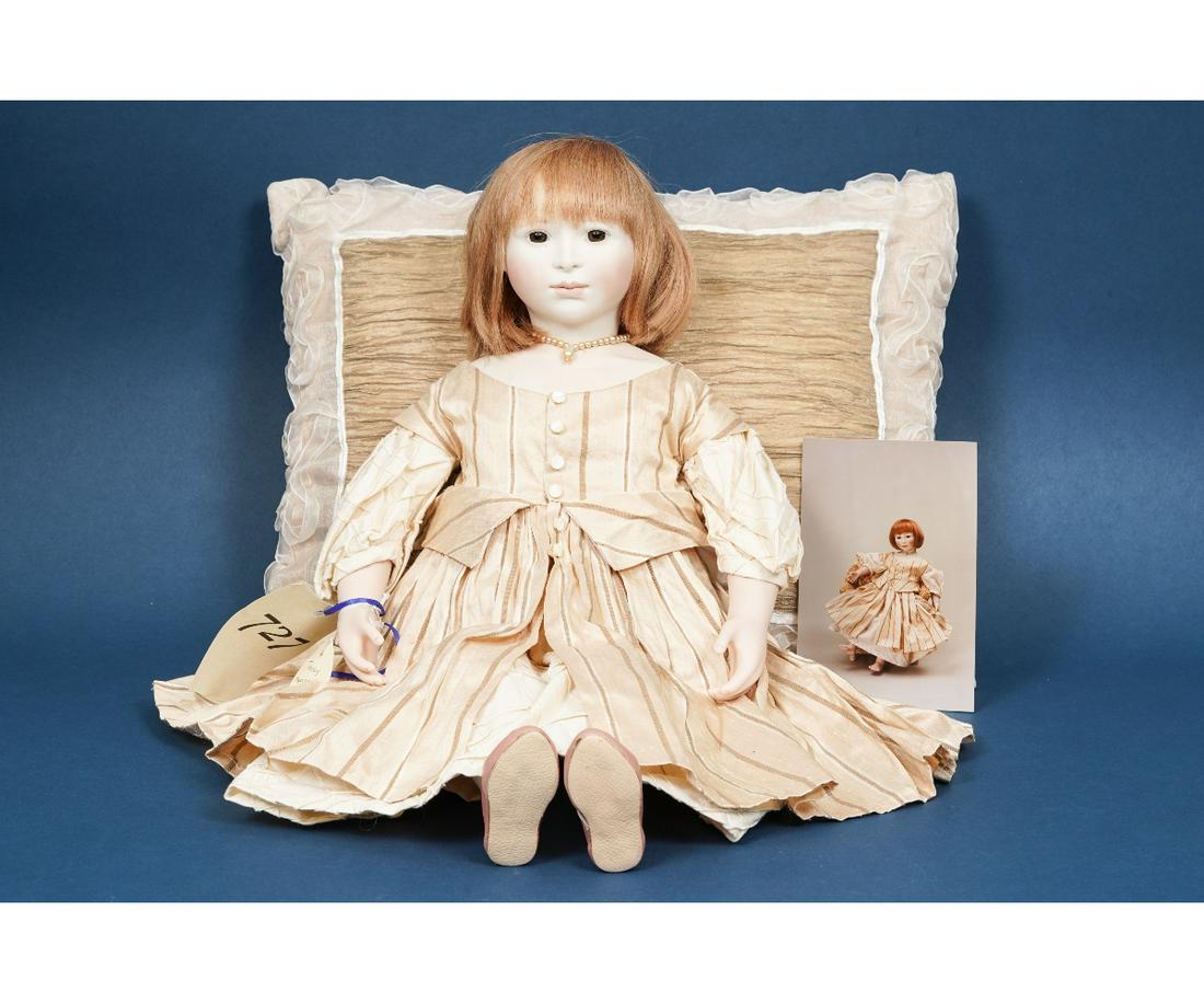 LYNNE & MICHAEL ROCHE "TANSY": "Tansy in Apricot Silk" art doll by Lynne & Michael Roche, limited edition #12 of 17, dated 1995, with promotional photo and pillow. 21"h.