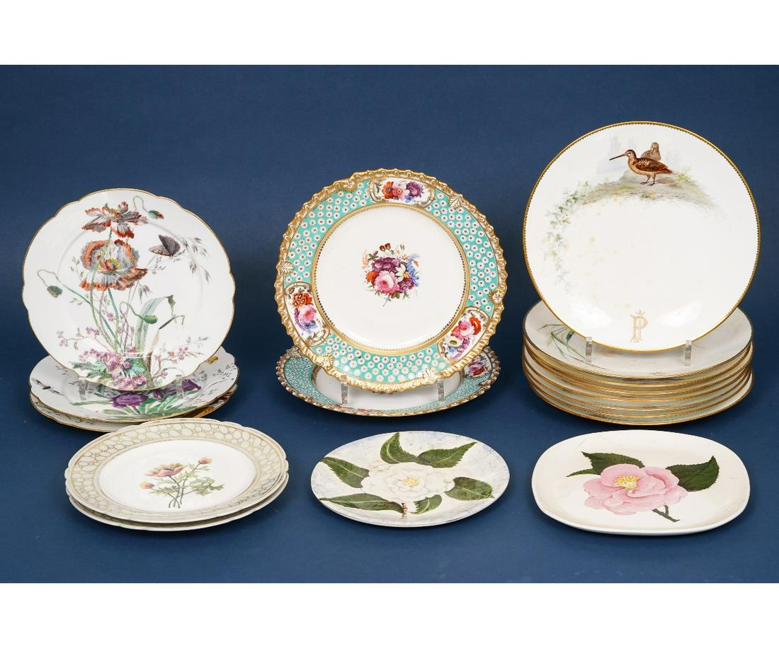 GROUPING OF PLATES: Grouping of plates to include 8 Minton bird plates, 9.25"dia; three "CH. Pillivayt & Co." plates and six other plates.