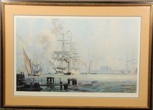 Signed artist proof titled “Blackwell Passenger S: Signed artist proof titled “Blackwell Passenger Ship ‘Malabar’” by John Stobart, pencil signed l.r. “John Stobart”, one of two-hundred fifty, framed and matted. 22”x34”