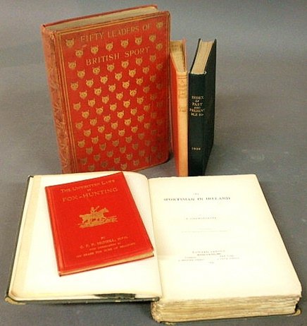 Five foxhunting books- Elliot’s Fifty Leaders of: Five foxhunting books- Elliot’s Fifty Leaders of British Sport, London 1904, foxed, A. Cosmopolite’s The Sportsman in Ireland, London 1897, spine detached, The Unwritten Laws of Fox-Hunting by C.F