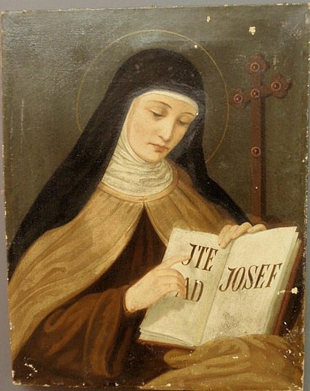 Continental oil on canvas portrait of a nun in a: Continental oil on canvas portrait of a nun in a monastery, 19th c., unsigned and unframed. 24”x18.75”