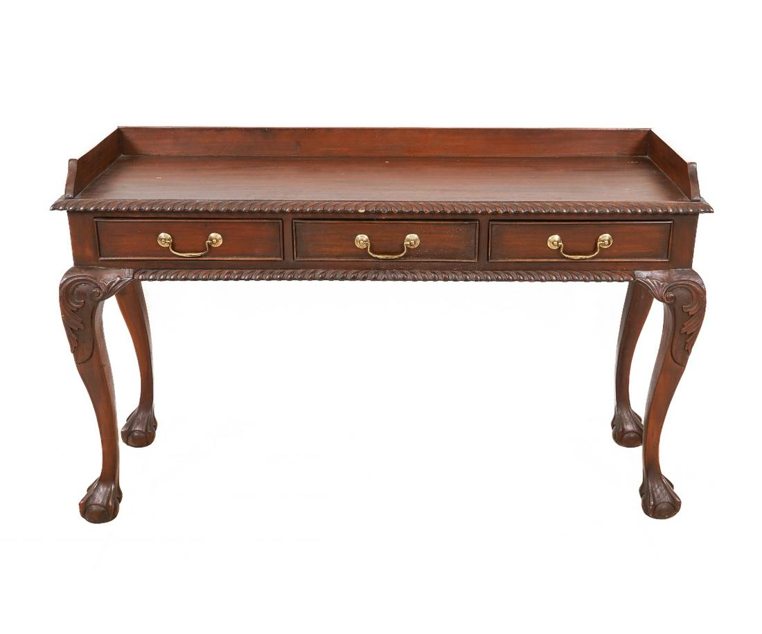 INDONESIAN CHIPPENDALE STYLE SERVER: Indonesian Chippendale style mahogany side server. 33"h x 53"w x 16.5"d