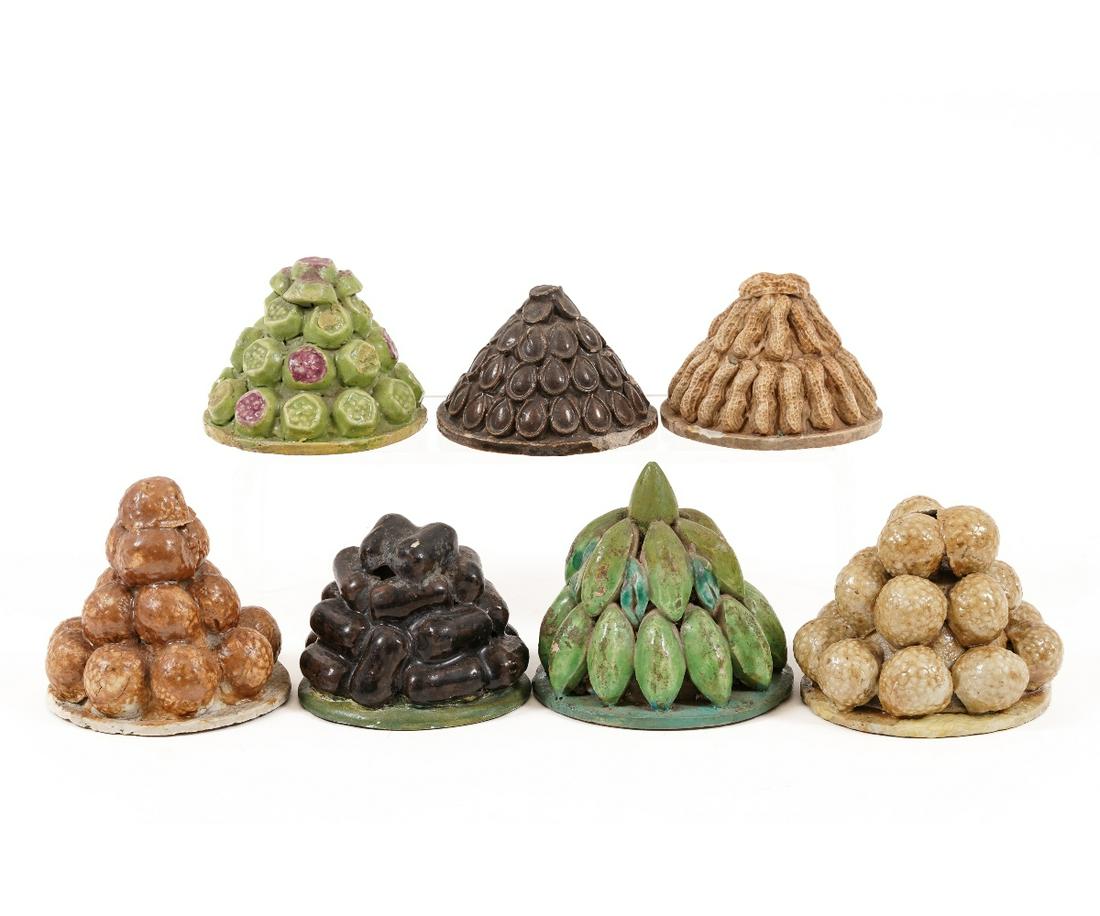 CHINESE ALTAR FRUITS: Six Chinese altar fruits/nuts including peanuts, watermelons, seeds and others, some signed, probably 18th c. All approximately 3"h x 3.5"dia