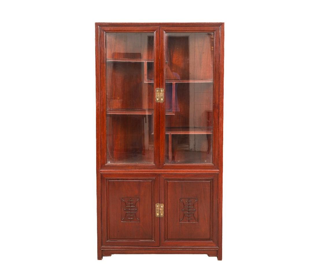 CHINESE MAHOGANY CABINET: Chinese mahogany cabinet with brass mounts, 20th c. 68"h x 36"w x 15"d