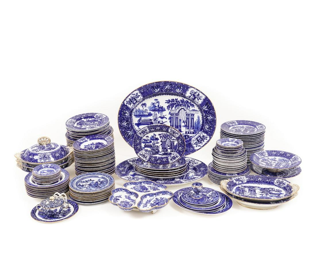 COPELAND CHINA SERVICE: Large blue and white Copeland china service in the Blue Floral & Willow pattern; together with a smaller Copeland and Spode service etc. 135 piecesLargest plate: 11"dia