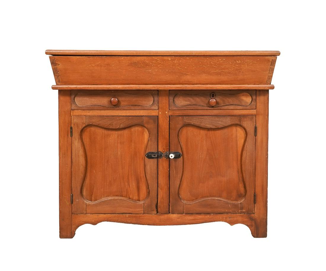 PENNSYLVANIA POPLAR DRY SINK: Pennsylvania poplar dry sink, 19th c., with double-hinged top, two drawers and two doors. 35"h x 41.75"w x 21"d