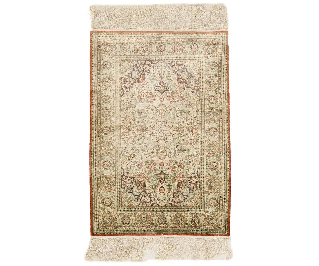 TURKISH SILK MAT: Turkish silk woven mat in pastel colors. 3' x 2'