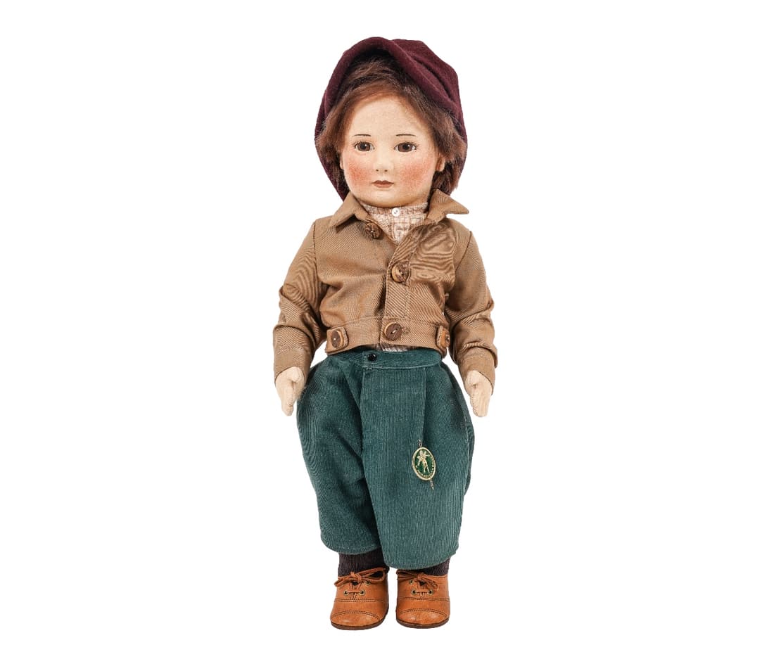 R. JOHN WRIGHT JESSE: R. John Wright Jesse doll from the Little Children Series I, made of molded felt and fully jointed, limited edition 33 of 250, original box and bill of sale. 17"h Release date: 1981-1984