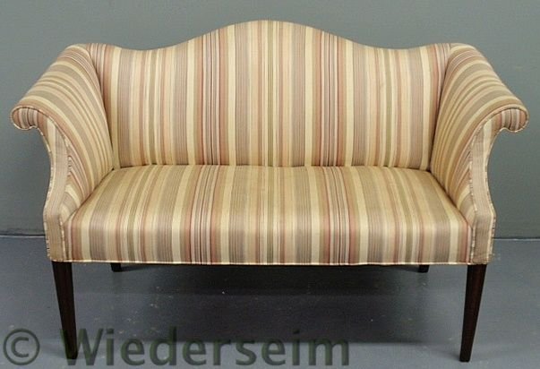 Chippendale style mahogany window bench with squa: Chippendale style mahogany window bench with square molded legs. 30.25”h.x39”w.x22”d., seat 15”h.