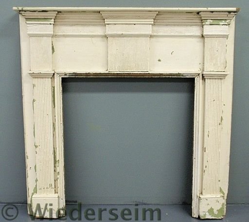 Fine Federal mantelpiece, c.1790, with dentil and: Fine Federal mantelpiece, c.1790, with dentil and matchstick carved detailing, very similar and from the same house as Lot 178. 52”h.x52.5”w.x5”d., inside opening 36”x32.5”