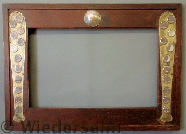 Rare Boston Red Sox 1916 World Champions oak fram: Rare Boston Red Sox 1916 World Champions oak frame with a silverplate half-baseball form center medallion inscribed “1916 World’s Champions” flanked on each side by applied brass baseball bats e