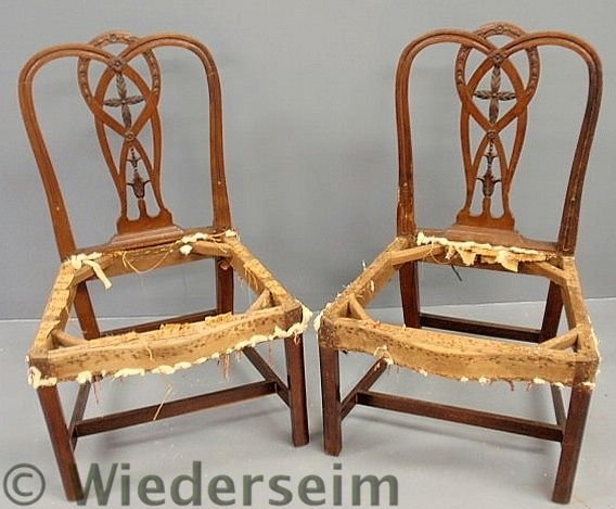 Pair of English Hepplewhite mahogany side chairs,: Pair of English Hepplewhite mahogany side chairs, c.1790. As found. 35”h.x22”w.x20”d., seats 15”h.