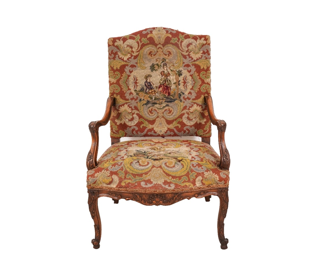 FRENCH NEEDLEPOINT OPEN ARMCHAIR (1 of 12)