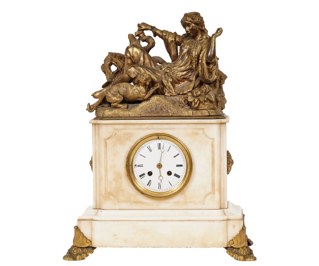 FRENCH ALABASTER MANTEL CLOCK (1 of 10)