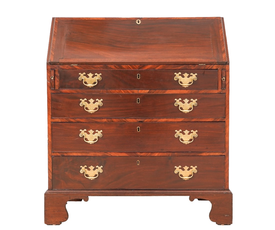 GEORGIAN MAHOGANY DESK: Georgian mahogany slant lid desk. 42"h x 36"w x 19"d