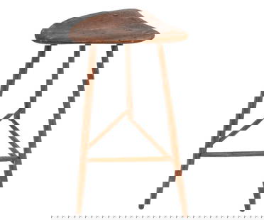 WHARTON ESHERICK STOOL: Wharton Esherick three-legged stool, stamped, circa 1950's.Provenance: From the Collection of Lucius Crowell, Jr.25"h x 11.5"w x 11"d