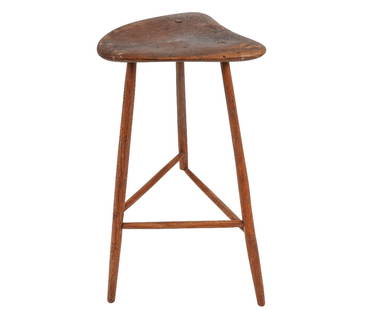 WHARTON ESHERICK STOOL: Wharton Esherick three-legged stool, stamped, circa 1950's.Provenance: From the Collection of Lucius Crowell, Jr.25"h x 11.5"w x 11"d