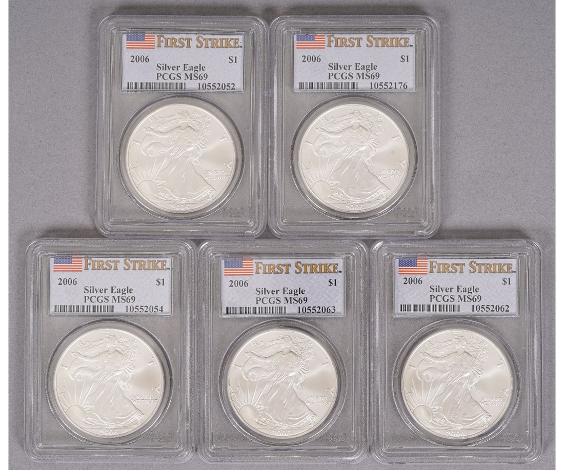 FIVE SILVER EAGLE LIBERTY ONE DOLLAR COINS (1 of 5)