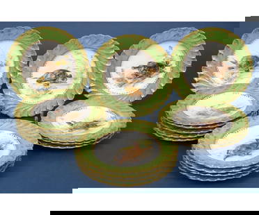 DRESDEN SNAPPING TURTLE SOUP PLATES: Fifteen Dresden snapping turtle soup plates. Each 7.5"dia x 1"h