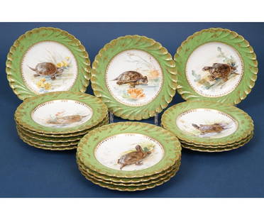 DRESDEN SNAPPING TURTLE SOUP PLATES: Fifteen Dresden snapping turtle soup plates. Each 7.5"dia x 1"h