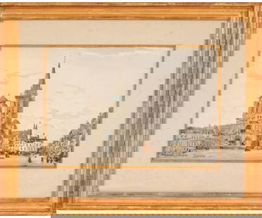 FRANK MYERS BOGGS WATERCOLOR: Frank Myers Boggs (1855-1920, OH/France) framed and matted watercolor titled "The Cathedral at Lisieux" circa1890 with a Kennedy Galleries label. 11" x 15" ss / 18.5" x 22.5" oa