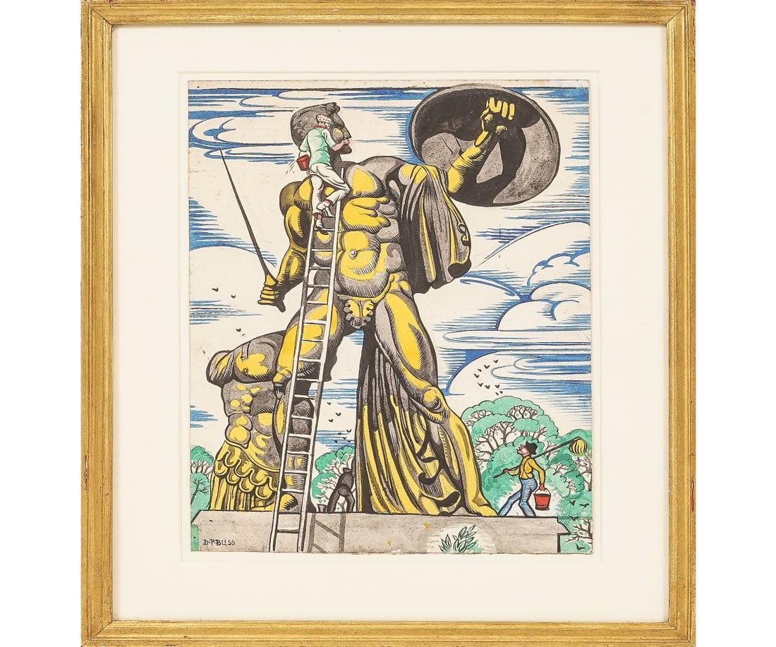 DOUGLAS PERCY BLISS WATERCOLOR: Douglas Percy Bliss (1900-1984, UK) framed and matted ink and watercolor of a Roman warrior. 13.25" x 10" ss / 18" x 15" oa