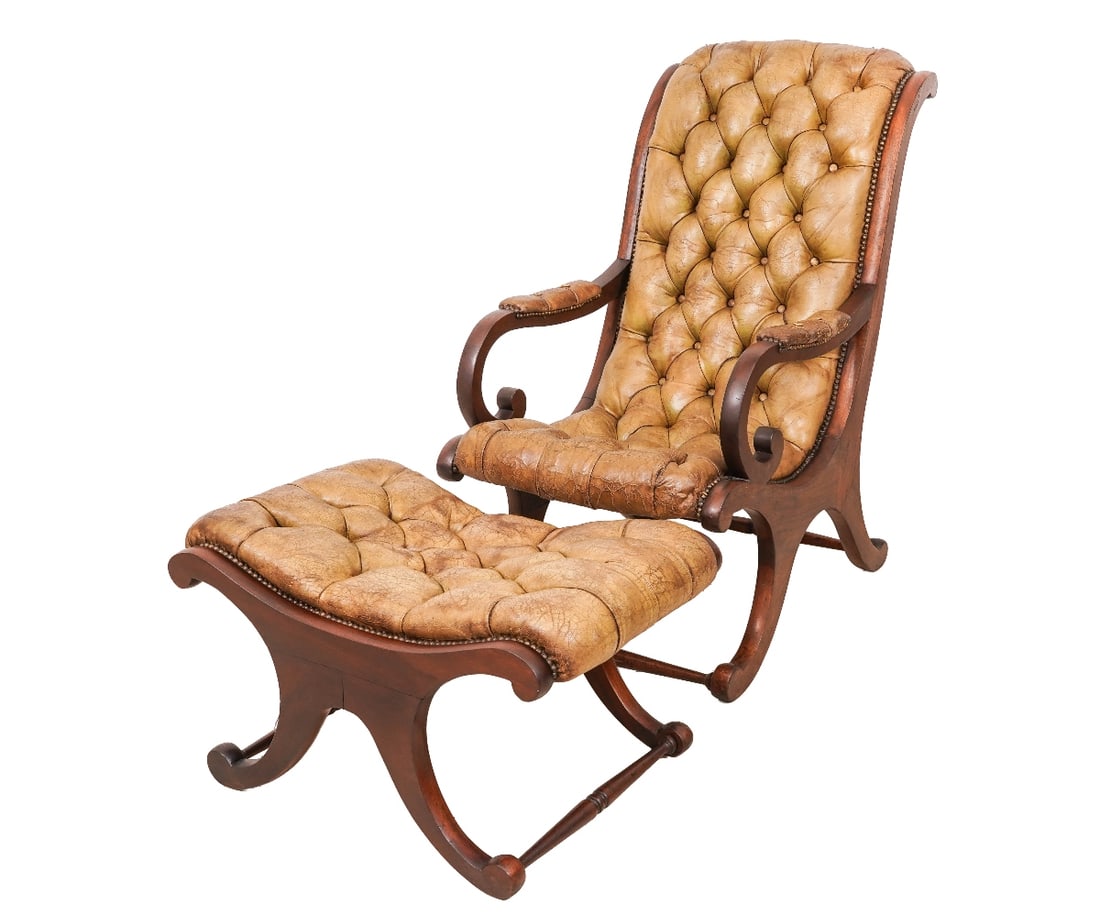 ENGLISH CAMPAIGN CHAIR AND STOOL (1 of 11)