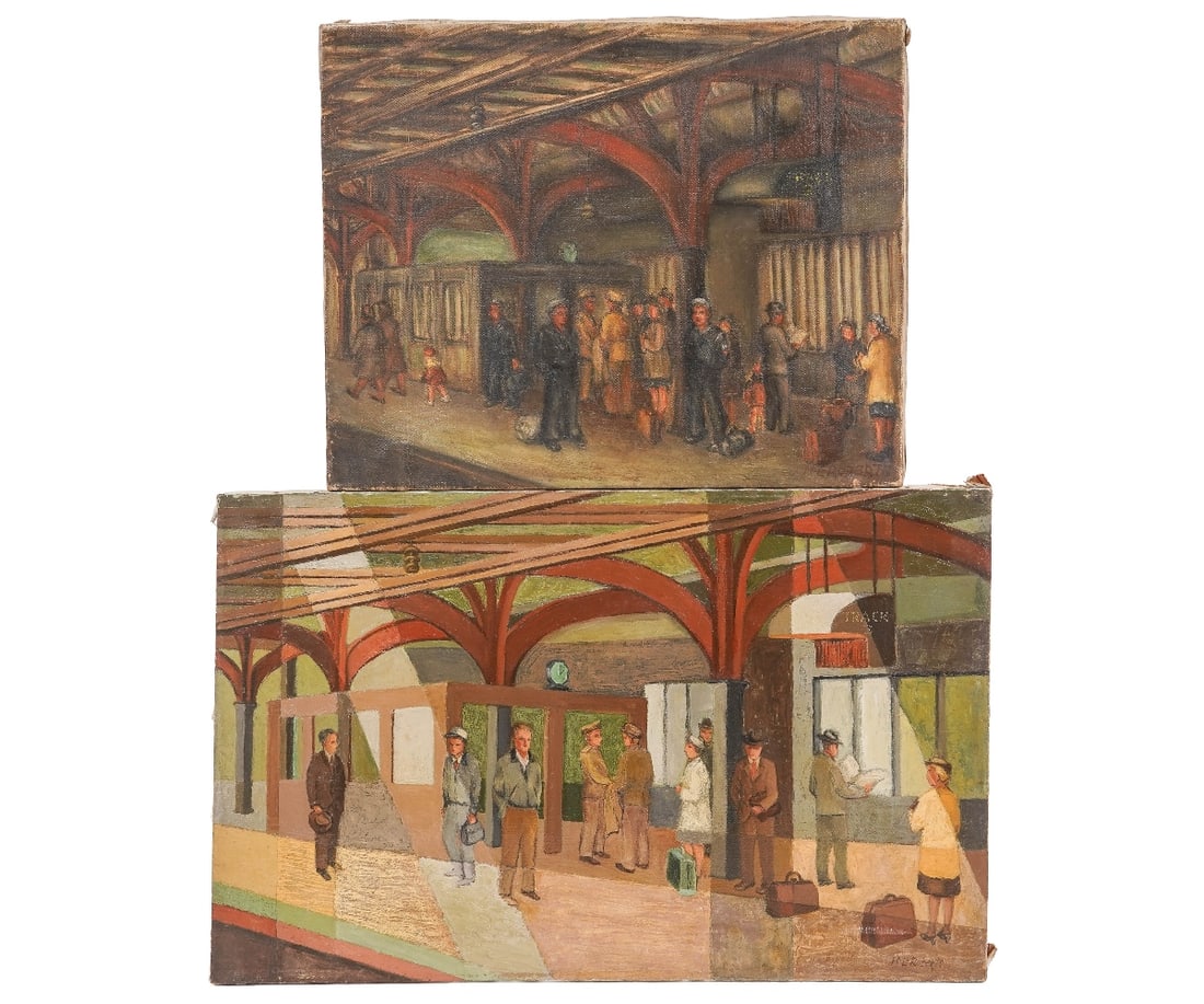 TWO PHILADELPHIA TRAIN STATION PAINTINGS (1 of 9)