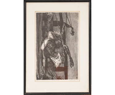 BENTON MURDOCK SPRUANCE LITHO: Benton Murdoch Spruance (1904-1967, PA) framed and matted lithograph titled "Black Friday" edition 30, pencil signed. 21" x 13" ss / 28.75" x 20.25" oa