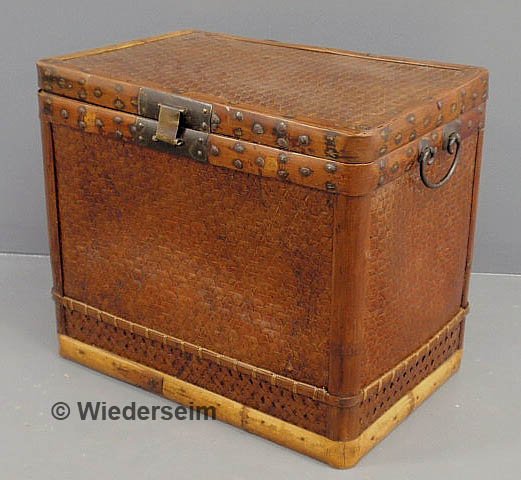 Asian rattan trunk with metal fittings, c.1900. 20: Asian rattan trunk with metal fittings, c.1900. 20"h.x23.5"w.x15"d.