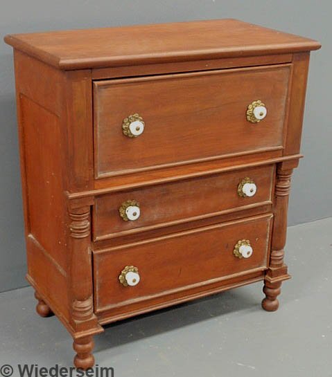 Late Sheraton cherry and pine child's chest of dra: Late Sheraton cherry and pine child's chest of drawers, c.1830. 25"h.x22"w.x12"d.