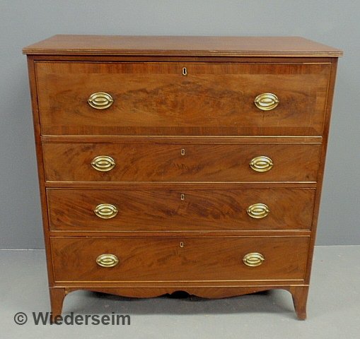 Hepplewhite mahogany butler's desk, c.1790, with a: Hepplewhite mahogany butler's desk, c.1790, with a pigeon holed and document drawered interior. 44"h.x42"w.x22.5"d.