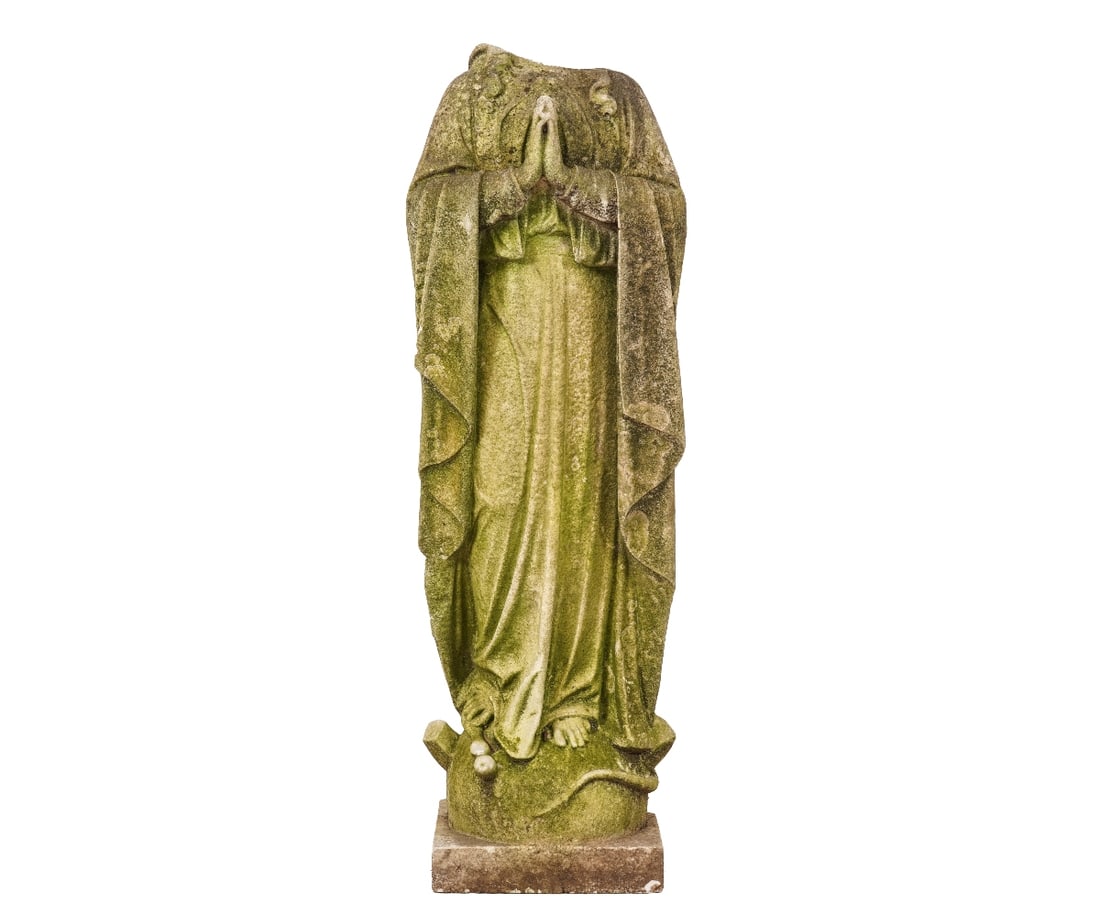 CARVED MARBLE STATUE: Carved marble statue of the Virgin Mary. 37"h x 13"w x 7"d