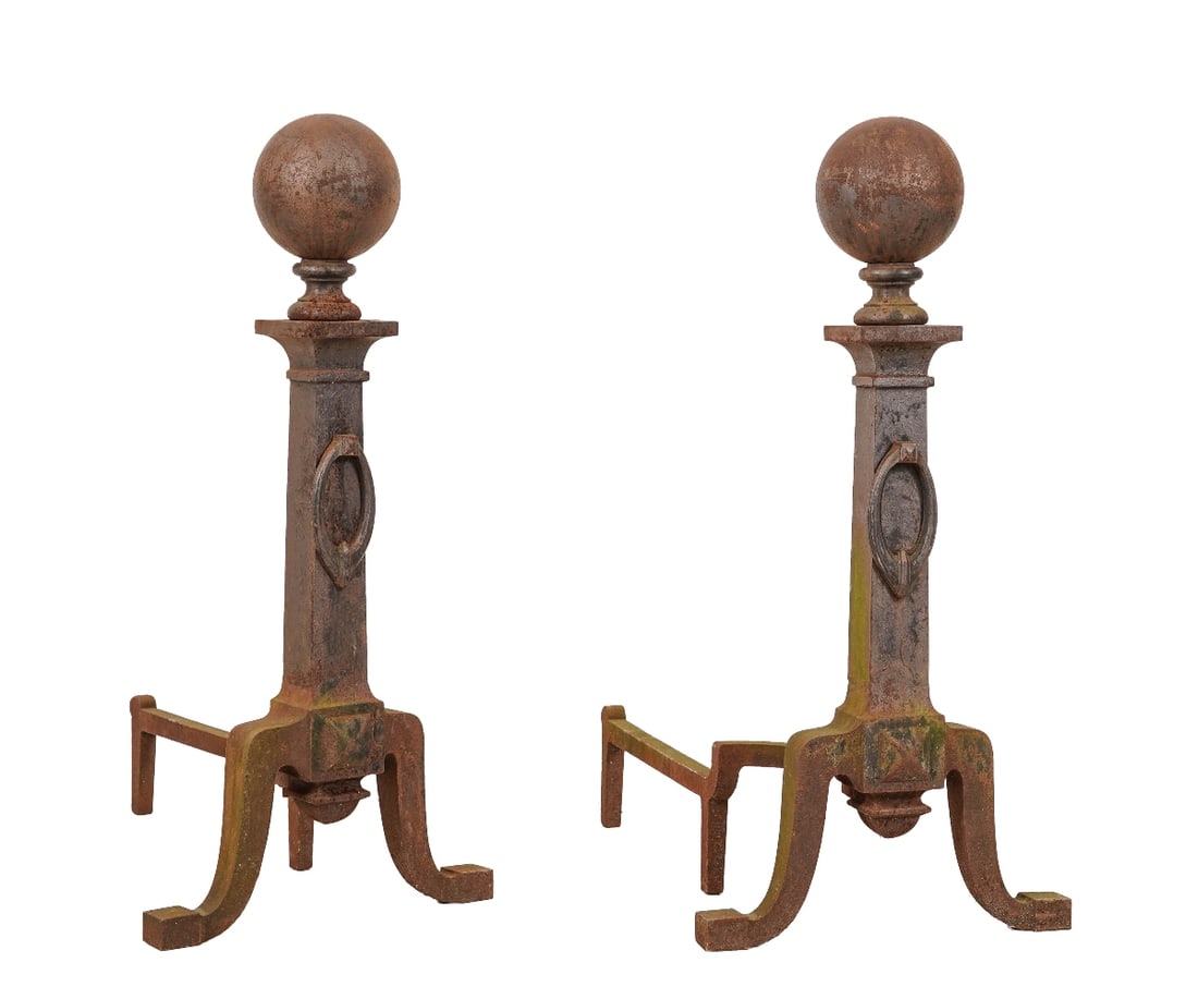 PAIR MASSIVE ANDIRONS (1 of 3)
