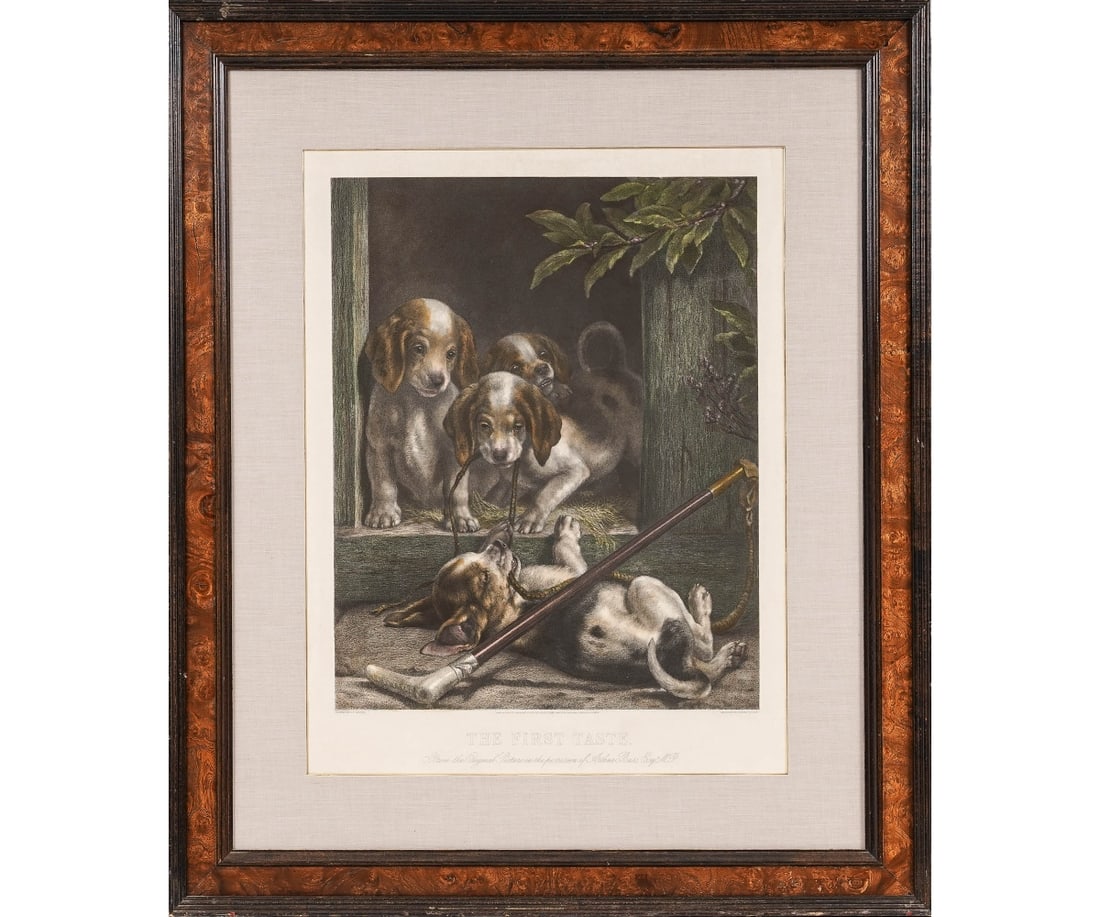 ENGRAVING AFTER S. J. CARTER: Large framed and matted engraving titled "The First Taste" after S. J. Carter. 26.5" x 20.5" ss / 39" x 33" oa