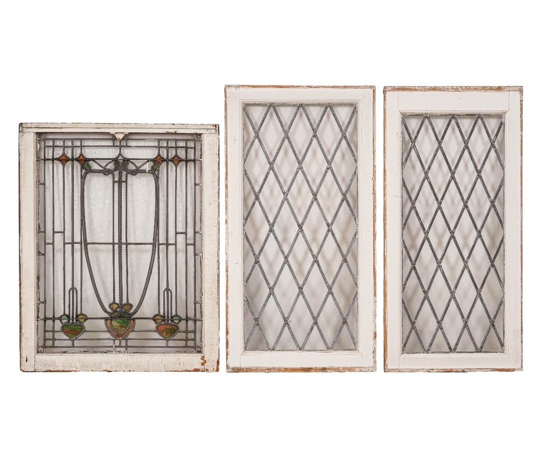 THREE LEADED GLASS WINDOW SASHES (1 of 8)